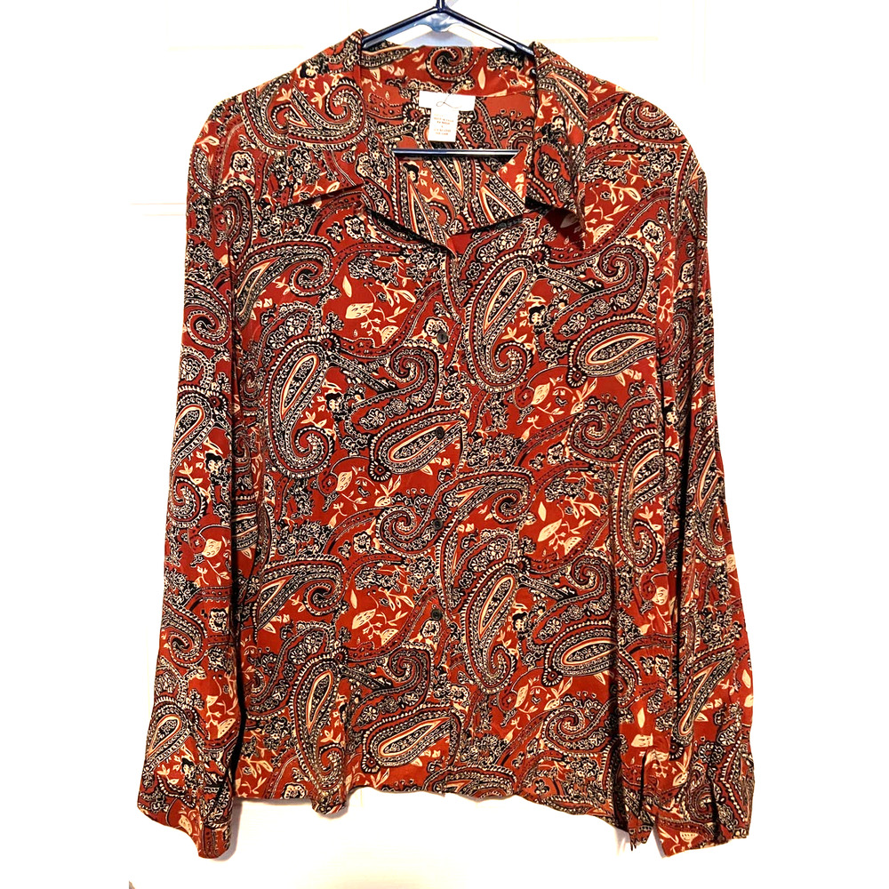 Laura Leigh Ltd Women's Button Front Blouse Size L 25 1/2" Long x 21" PTP